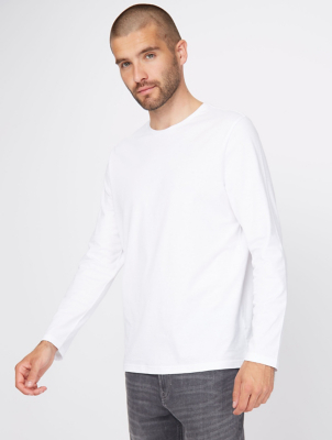 White Crew Neck Long Sleeve Jersey Top ...